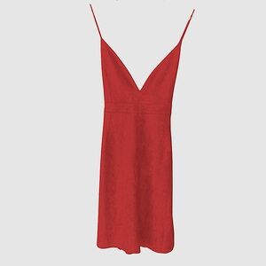 Sugar + Lips Women’s Red A Line Spaghetti Straps Microsuede Summer Dress CHIC.